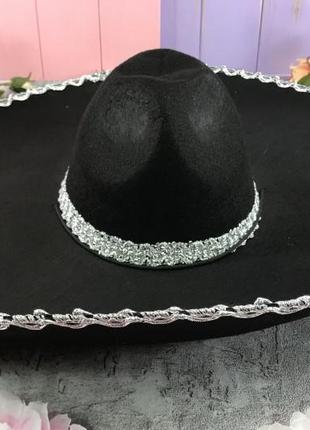 Шляпа мексиканская сомбреро мариачи черная фетровая 60 см + подарок4 фото