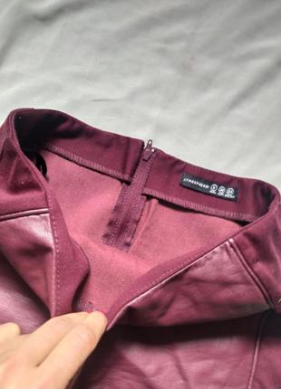 Бордовая юбка с вставками эко кожи2 фото