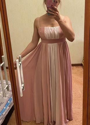 Красивое розовое вечернее платье в пол шифоновое