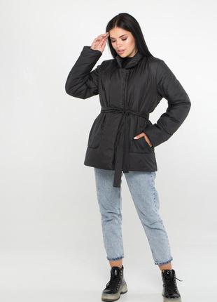 Стильна осіння куртка чорна середньої довжини з коміром на магнітах, великих розмірів від xs до 3xl