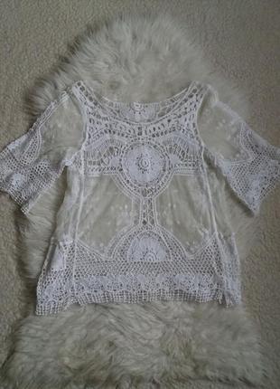 Кружевная блуза-туника со вставками из сетки