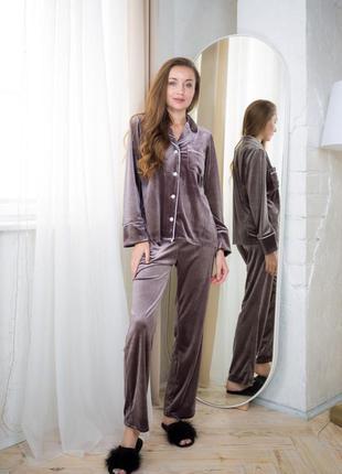 Велюровая пижама рубашка+штаны/бархатная пижама/домашний пижамный костюм/велюрова піжама сорочка і штани, домашній костюм5 фото