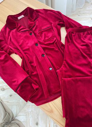 Велюрова піжама сорочка+штани/оксамитова піжама/домашній піжамний костюм/велюрова піжама сорочка і штани, домашній костюм9 фото