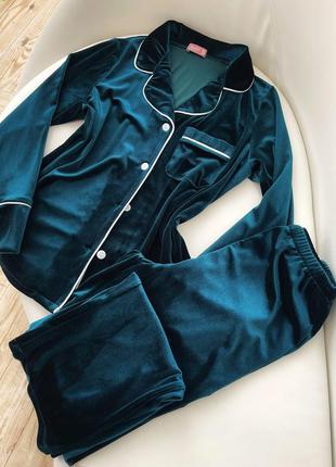 Велюрова піжама сорочка+штани/оксамитова піжама/домашній піжамний костюм/велюрова піжама сорочка і штани, домашній костюм1 фото