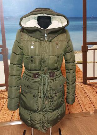 Очень  теплая куртка парка хаки на меху с-ка3 фото