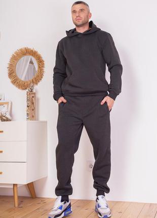 Темно-сірий утеплений флісом костюм с капюшоном