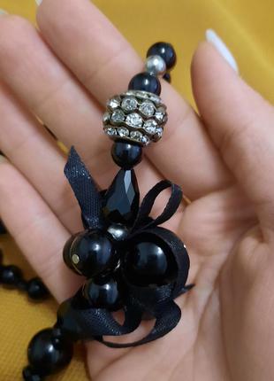 Черное ожерелье с атласными лентами3 фото