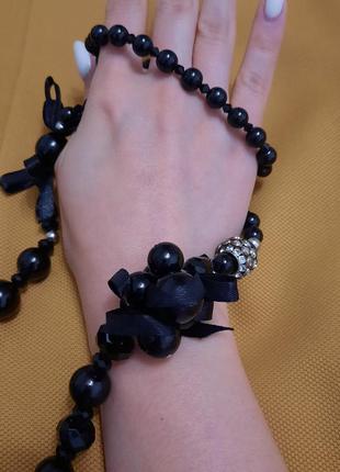 Черное ожерелье с атласными лентами2 фото