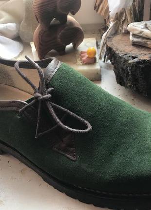 Лоферы унисекс ботинки туфели зелёные замшевые бохо