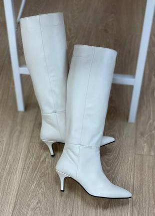 Дизайнерські чоботи vikka крокуль шкіра біла флотар осінь зима