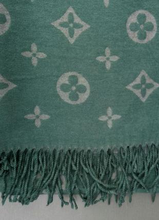 Louis vuitton  шарф женский кашемировый теплый плотный зимний  зеленый с серым6 фото