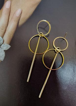 Серьги сережки геометрия в золотом цвете кольца палочка2 фото