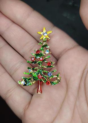 Абстракция новогодняя брошь елка, рождественская брошка ёлка, стразы ёлочка, блискуча ялинка1 фото