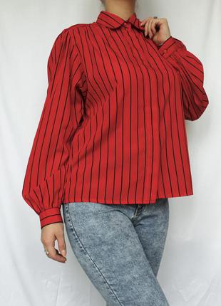 Шикарная красная блуза в полоску5 фото