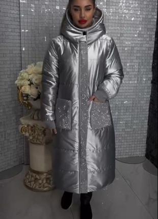 Шикарная зимняя куртка, пальто, пуховик,серебро+ камни сваровски, осталось 3 шт, спешите ⚠️4 фото