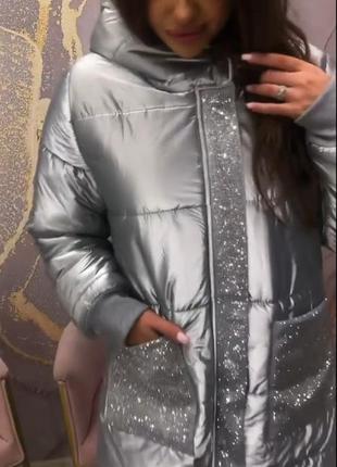 Шикарная зимняя куртка, пальто, пуховик,серебро+ камни сваровски, осталось 3 шт, спешите ⚠️8 фото
