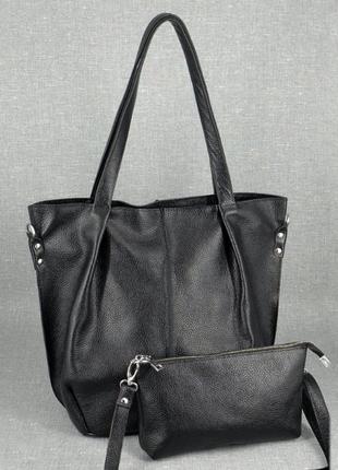 Містка шкіряна чорна сумка-шопер і клатч, кольори в асортименті