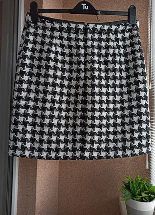 Красивейшая трендовая стильная твидовая прямая юбка в "гусиную лапку"4 фото