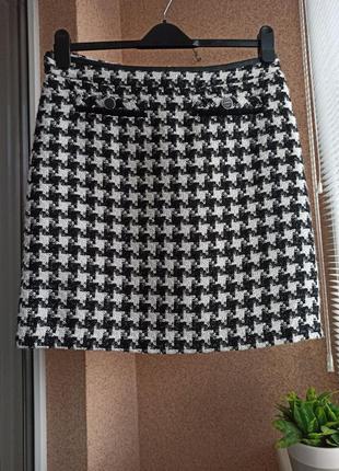 Красивейшая трендовая стильная твидовая прямая юбка в "гусиную лапку"3 фото
