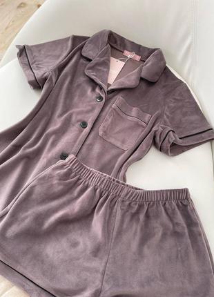 Плюшевый комплект двойка рубашка+шорты, плюшевая пижама/велюровая пижама/велюрова піжама сорочка і шорти