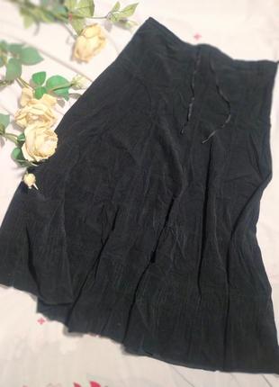 Вельветовая юбка трапеция, на шнуровке на поясе