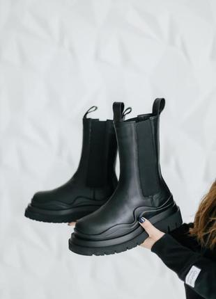 Bottega veneta mid black 🍏 зимние женские ботинки на меху