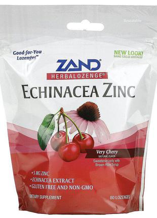 Zand, herbalozenge, трав'яні льодяники з ехінацеєю та цинком, смак вишні, 80 льодяників zand, herbalozen