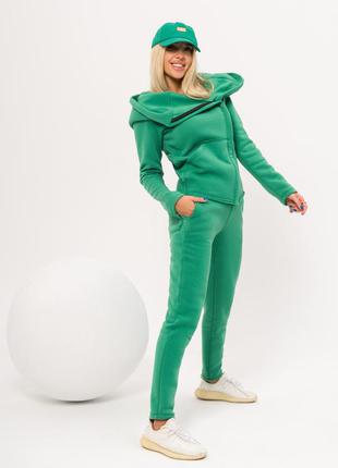 Зелений теплий костюм із діагональною блискавкою3 фото