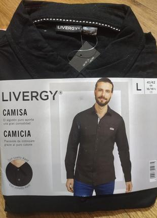 Отличная хлопковая рубашка черного цвета livergy, р. l/52-54, замеры на фото7 фото