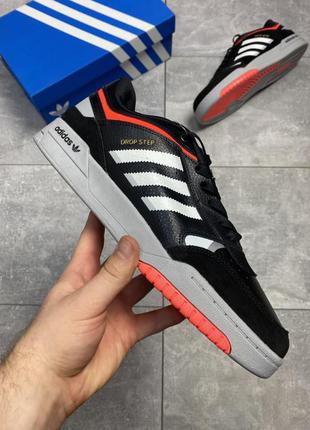 Чоловічі повсякденні шкіряні чорно-сірі кросівки adidas drop step🆕 адідас