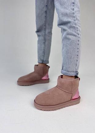 Зимові уггі ugg mini pink на овчині4 фото