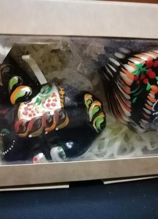 Комплект ялинкових іграшок з петриківським розписом подарунковий2 фото