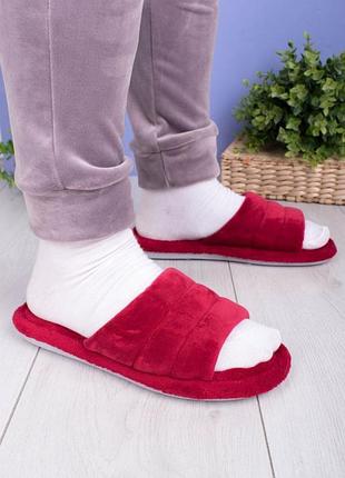Стильні бордові марсала кімнатні капці тапки теплі відкриті