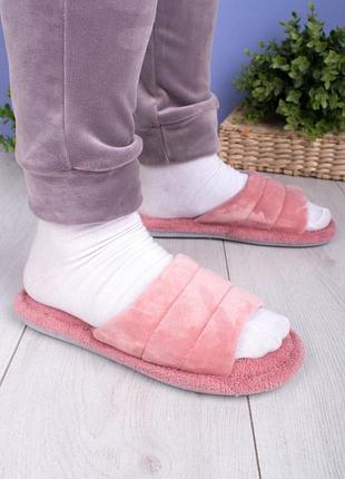 Стильні рожеві кімнатні капці тапки теплі відкриті