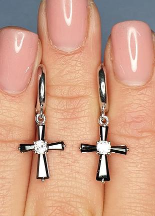 Сережки серебряные с кубическим цирконием "кресты"
