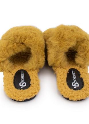 Стильні жовті гірчичні кімнатні капці теплі капці з хутром3 фото