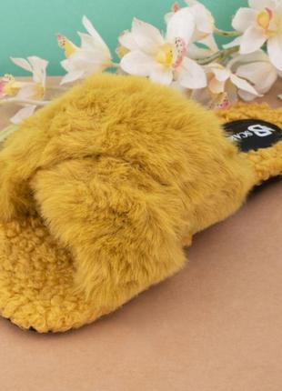 Стильні жовті гірчичні кімнатні капці теплі капці з хутром5 фото