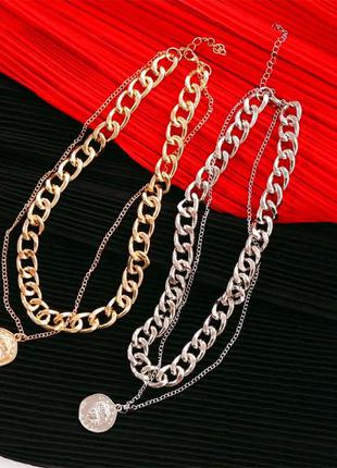 Двойная цепь чокер подвеска медальон украшение на шею цепочка колье ожерелье8 фото