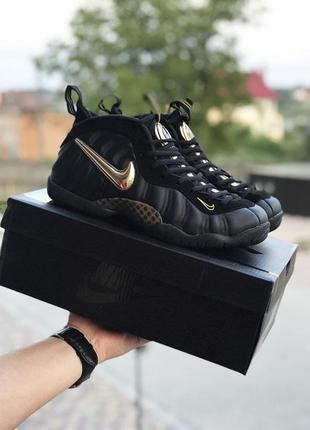 Мужские демисезонные черные с золотым кожаные кроссовки nike air foamposite pro🆕 найк