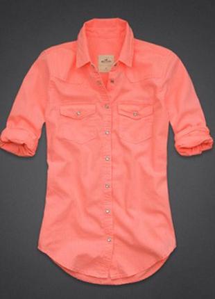 Рубашка-блузка блуза hollister. персиковый цвет размер хs.