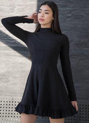 Короткое платье черное с пышной юбкой с рюшами купить короткое черное платье1 фото