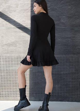 Короткое платье черное с пышной юбкой с рюшами купить короткое черное платье5 фото