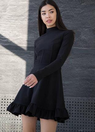 Короткое платье черное с пышной юбкой с рюшами купить короткое черное платье3 фото