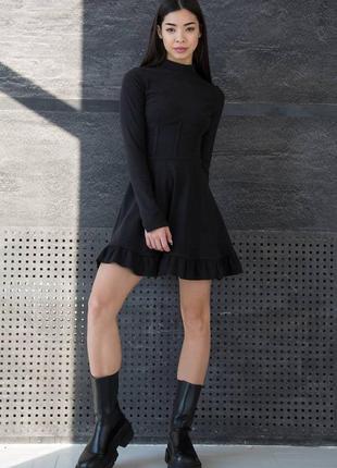 Короткое платье черное с пышной юбкой с рюшами купить короткое черное платье4 фото