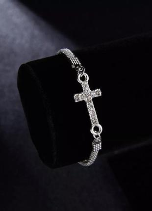 Эффектный браслет крест в кристаллах стильный браслетик
