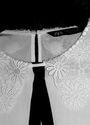 Zara вискозная блуза с кружевным воротником и контрастной завязкой10 фото