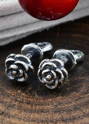 Срібні сережки гвоздики троянда.3 фото