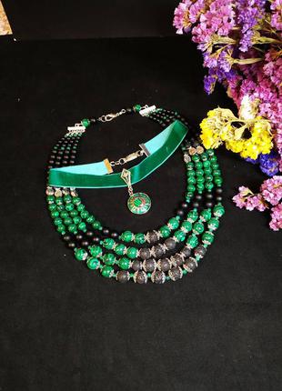 Намисто кольє малахіт до вишиванки