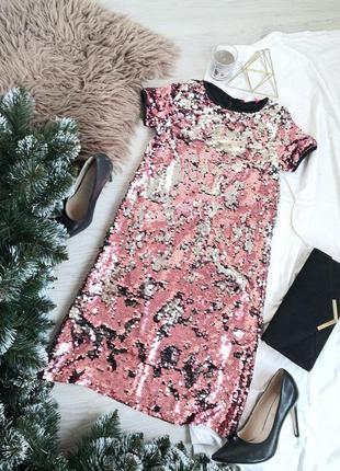 Платье на черной ткани серебряно-розовые паетки перевертыши1 фото
