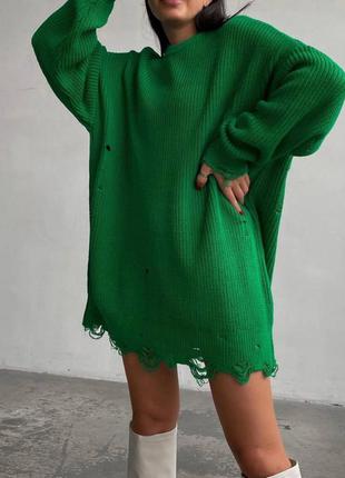 Трендовый рваный свитер-туника платье оверсайз | турция 🇹🇷1 фото
